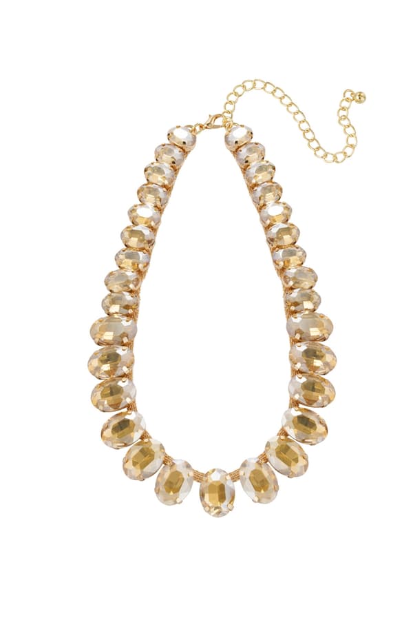 Statement Guldpläterat Halsband med Ovala Glaspärlor - Champagne