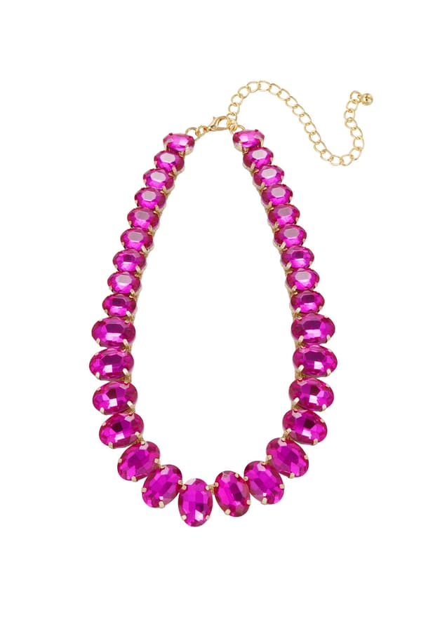 Statement Guldpläterat Halsband med Ovala Glaspärlor - Fuchsia
