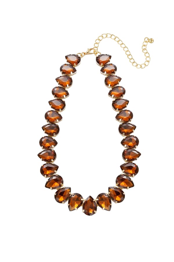 Statement Guldpläterat Halsband med Stora Glaspärlor - Brun