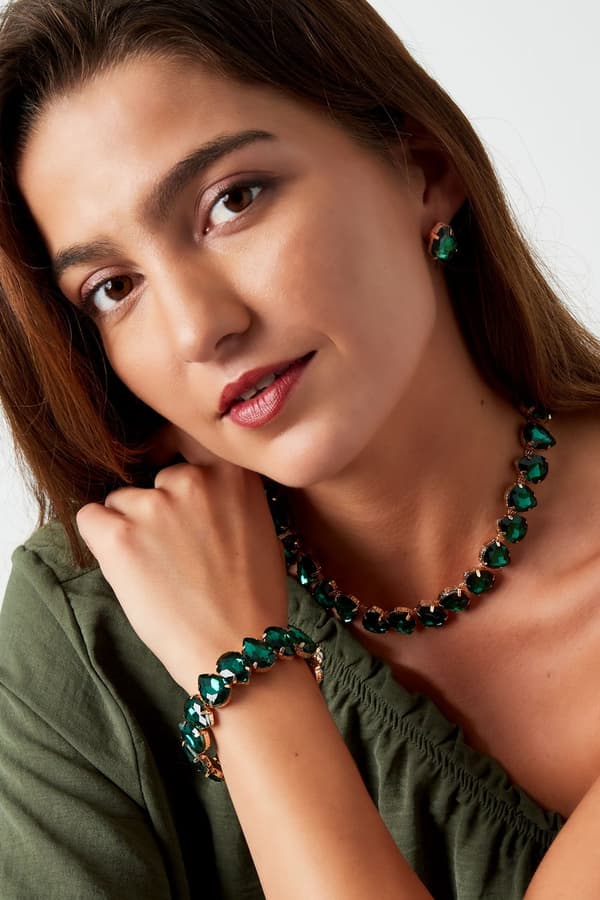 Statement Guldpläterat Halsband med Stora Glaspärlor - Multi