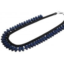 Boho Retro Statement Svart Halsband med Ovala Blå Pärlor
