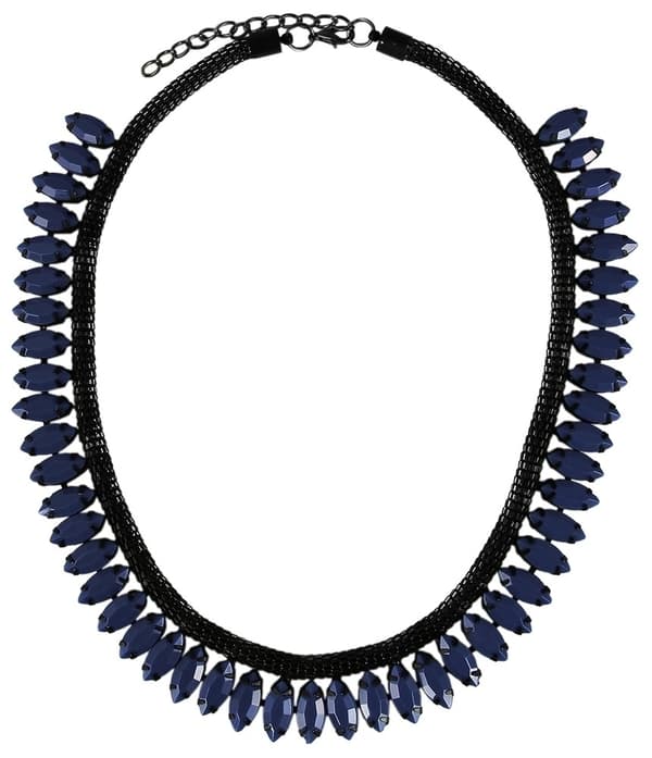 Boho Vintage Statement Svart Halsband med Ovala Blå Pärlor