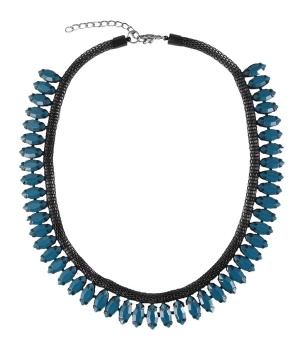 Boho Vintage Statement Svart Halsband med Ovala Turkos Pärlor