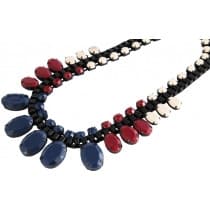 Boho Statement Svart Kedja/Halsband - Blå, Vit & Vinröda Pärlor