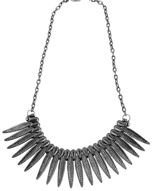 Boho Vintage Statement Silver Halsband med Mönstrade Fjädrar
