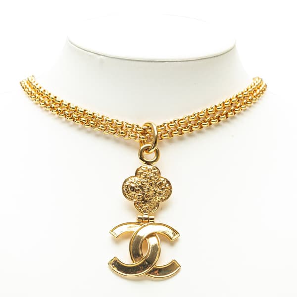 Pre-owned Chanel Gold Plated Double Chain CC Pendant Necklace Gold