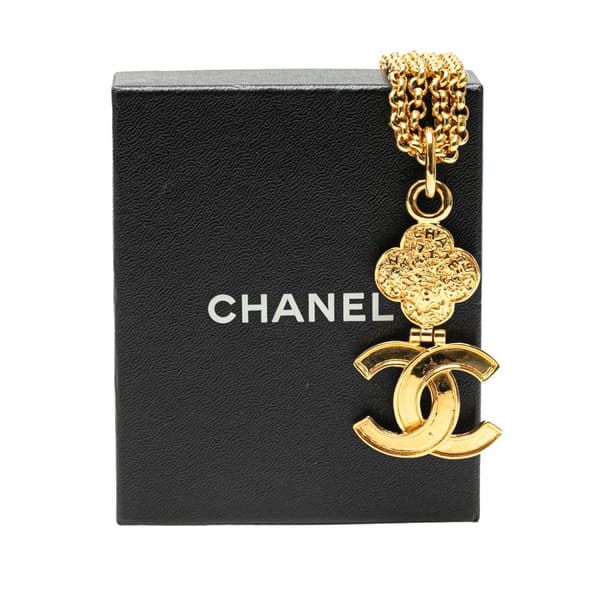 Pre-owned Chanel Gold Plated Double Chain CC Pendant Necklace Gold