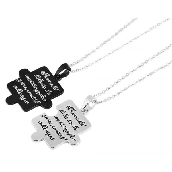 2 st Parhalsband Par Halsband -Pusselbit & Text i Svart & Silver