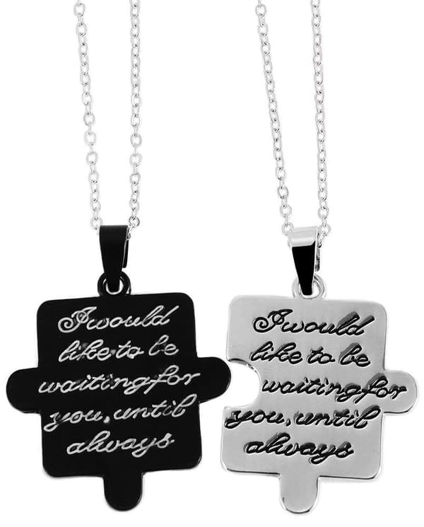 2 st Parhalsband Par Halsband -Pusselbit & Text i Svart & Silver