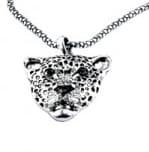 Silver Halsband med Leopard samt Vita & Svarta Strass Stenar