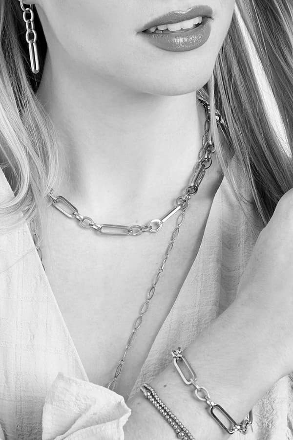 Silver Halsband i Rostfritt Stål - Snygg Funky Chain - 8 mm