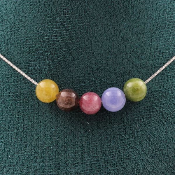 Collier - A Bijoux - Multicolor turmalin 8 mm - Rostfritt stål - Anpassningsbar storlek - Unisex