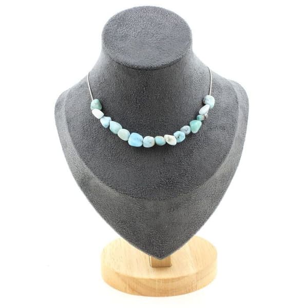 Halsband - A Bijoux - Larimar - 15 pärlor - Rostfritt stål - Längd 45 cm