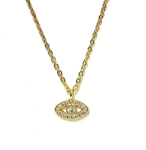 18k guldplätering halsband med små onda ögat hänge, symboliskt halsband 50cm lång