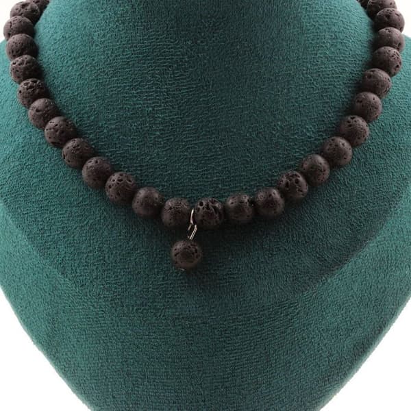 Collier - ABIJOUX - Lava Pärlor 8 mm - Rostfritt Stål - Anpassningsbar Storlek - Unisex