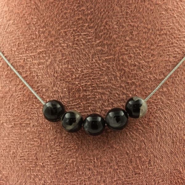 "Kedja - ABIJOUX - Tourmaline Schorl 8 mm - Kette i rostfritt stål - Svart - Unisex"