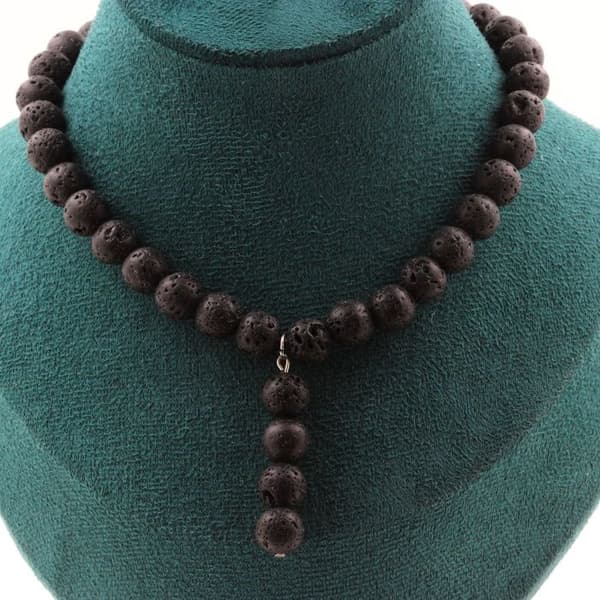 Collier - Ett Bijoux - Lava Pärlor 8 mm - Rostfritt Stål - Anpassningsbar Längd - Unisex