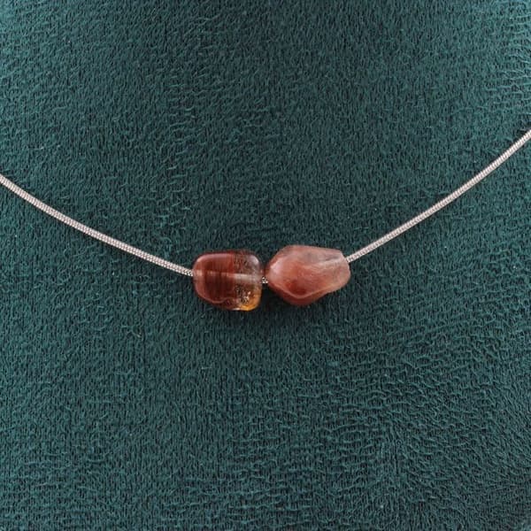 Collier - ABIJOUX - Röd rutile kvarts - Rostfritt stål - Längd 45 cm - Unisex