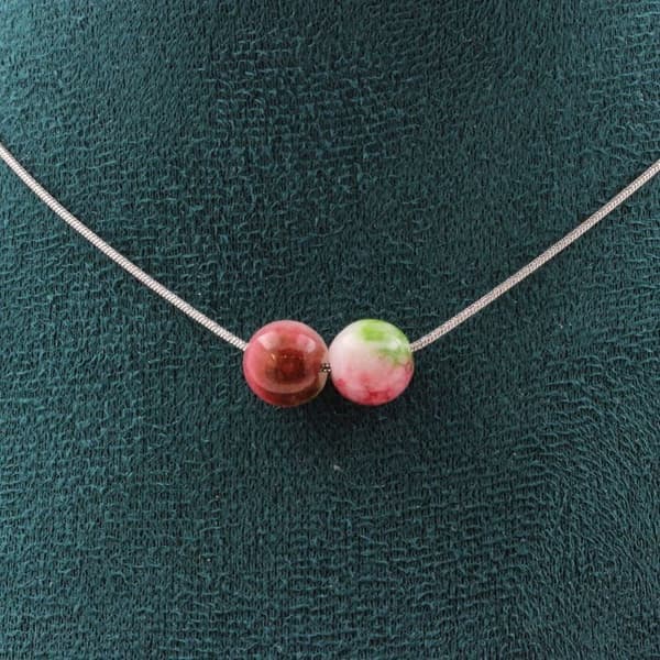 Halsband - Ett Smycke - Turmalin melon d'eau - 2 pärlor 8 mm - Rostfritt stål - Anpassningsbar storlek