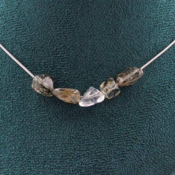 Collier - ABIJOUX - 5 pärlor Kvarts Tourmaline rutile - Rostfritt stål - Anpassningsbar längd - Unisex