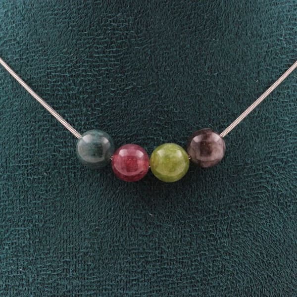 Halsband - Ett bijou - Mångfärgad turmalin - 4 pärlor - Rostfritt stål - Anpassningsbar storlek