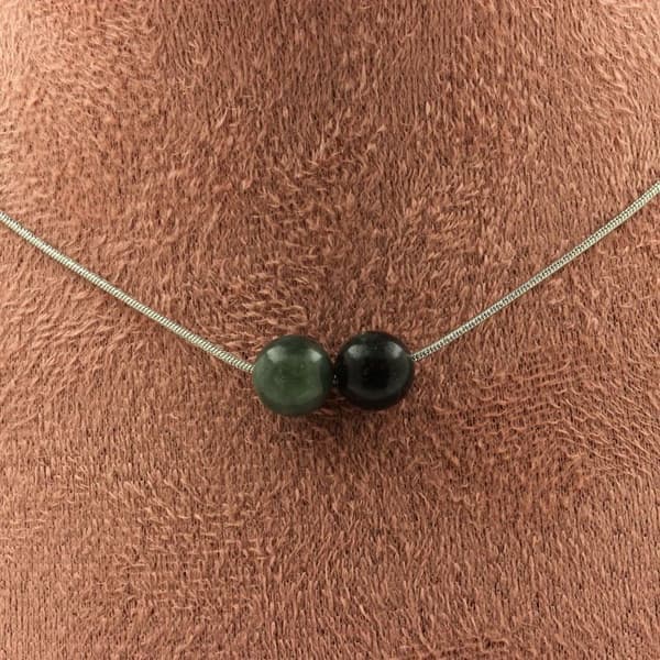 Halsband - ABIJOUX - Serafinit från Ryssland - 2 pärlor 8 mm - Rostfritt stål - Längd 45 cm
