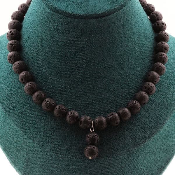 Collier - Ett Bijoux - Lava Pärlor 8 mm - Rostfritt Stål - Anpassningsbar Längd - Unisex