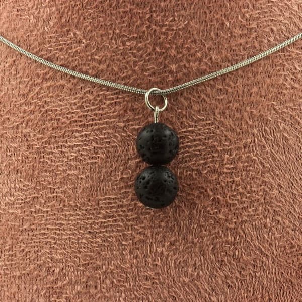Halsband - ABIJOUX - 2 st Lave pärlor 8 mm - Kette i rostfritt stål - Anpassningsbar storlek - Unisex