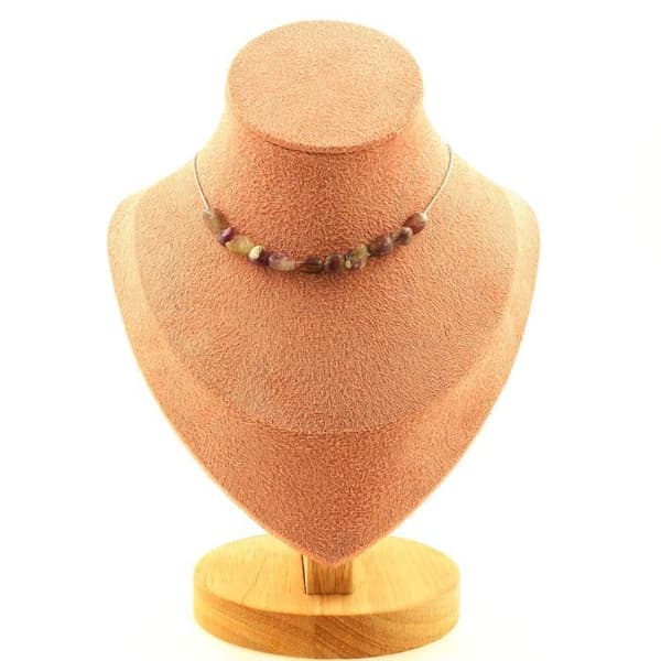 Halsband - Ett Smycke - Turmalin Rubellit - 10 pärlor - Rostfritt stål - Längd 45 cm