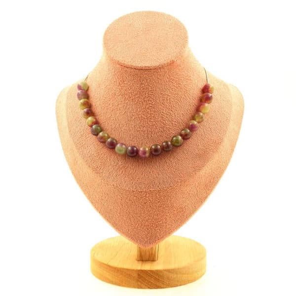 Collier - A Bijoux - Bicolor turmalin - 20 pärlor - Rostfritt stål - 45 cm
