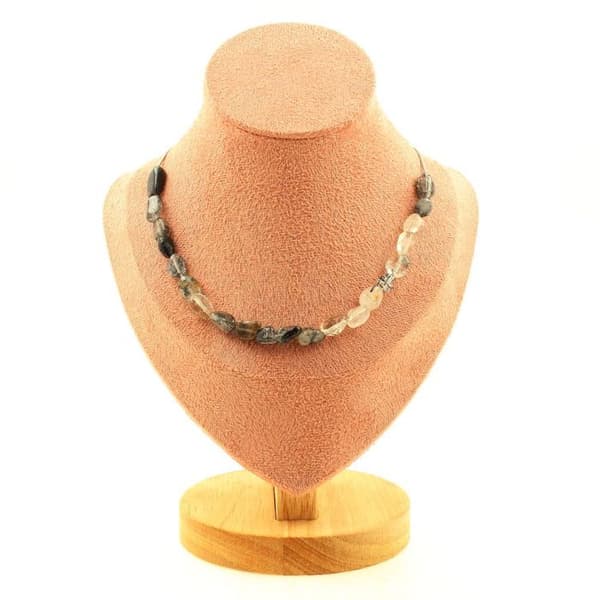 Halsband - Ett Bijoux - Kvarts med turmalininslag - 20 pärlor - Rostfritt stål - 45 cm