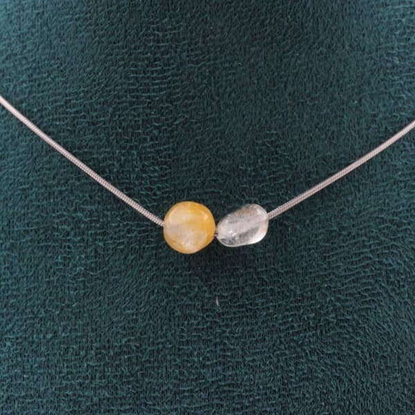 Halsband - ABIJOUX - 2 pärlor av toppaz från Brasilien - Rostfritt stål - Anpassningsbar längd - Unisex