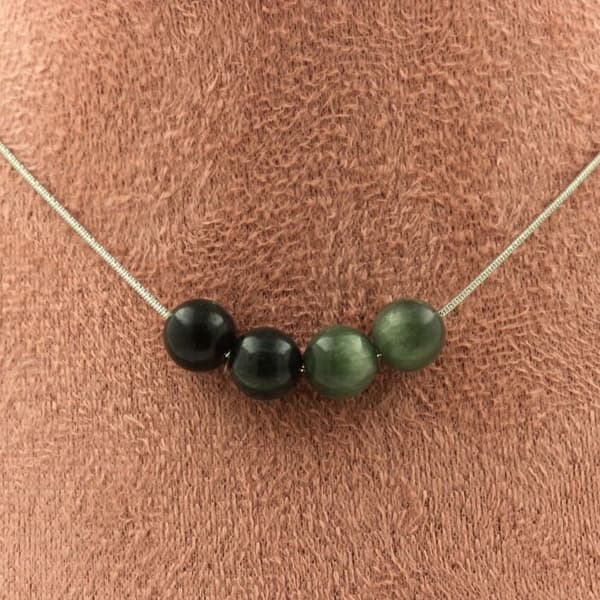 Halsband - Ett smycke - Serafinit från Ryssland - 4 pärlor - Rostfritt stål - 45 cm