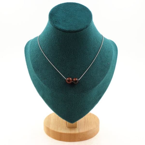 Halsband - En Bijoux - Mahogny obsidian - 2 pärlor - Rostfritt stål - 45 cm anpassningsbar