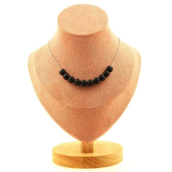 Halsband - Ett Smycke - Mattsvart Onyx - 10 pärlor - Rostfritt stål - Längd 45 cm