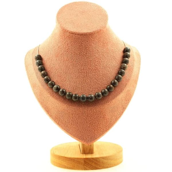 Stenar och mineraler. Halsband 20 obsidianpärlor brun snöflinga 8 mm. Kedjehalsband för kvinnor och män. Anpassad storlek
