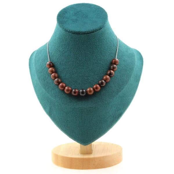 Halsband - A Bijoux - Mahogny obsidian - 15 pärlor - Rostfritt stål - 45 cm