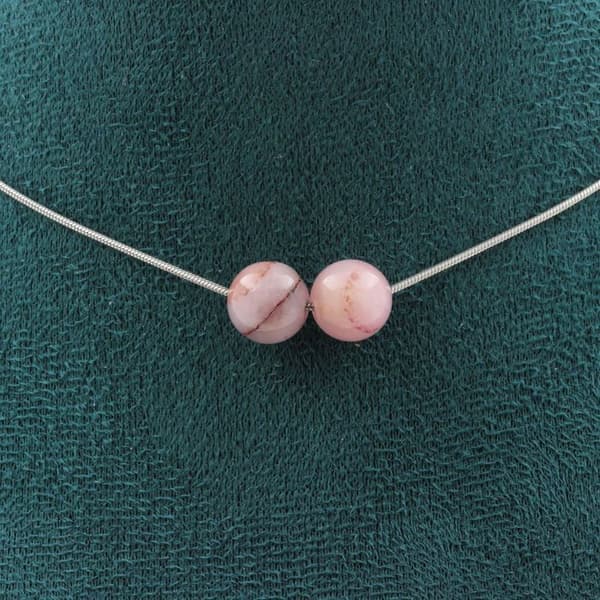 Collier - Ett smycke - Rosa opal 8 mm - Rostfritt stål - Anpassningsbar längd - Unisex