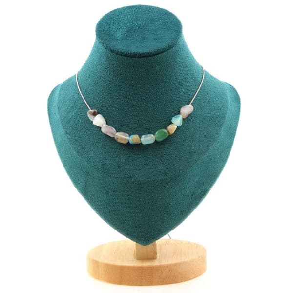 Halsband - Ett smycke - Multikrom opal - 10 pärlor - Rostfritt stål - Längd 45 cm