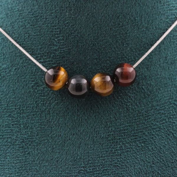 Stenar och mineraler. Halsband 4 Tiger Eye pärlor Blanda färger 8 mm. Stålkedja Halsband för kvinnor, män. Anpassningsbar storlek