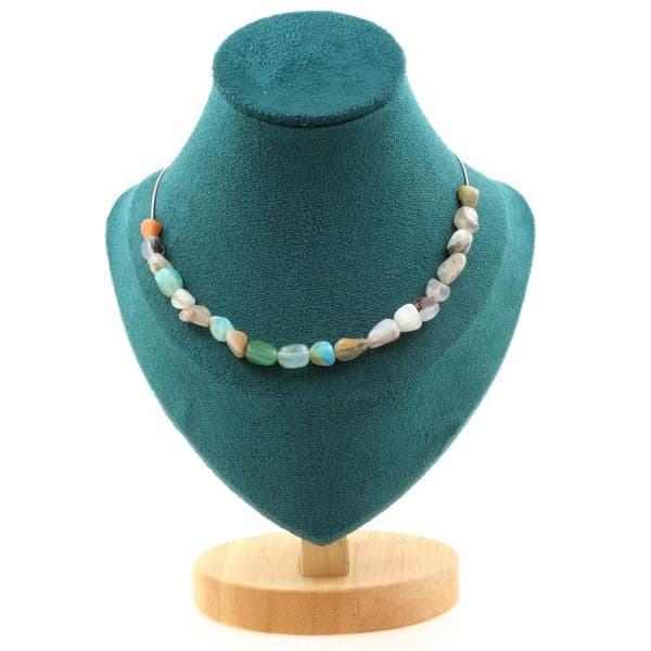 Halsband - Ett smycke - Flerfärgad opal - 20 pärlor - Rostfritt stål - Längd 45 cm