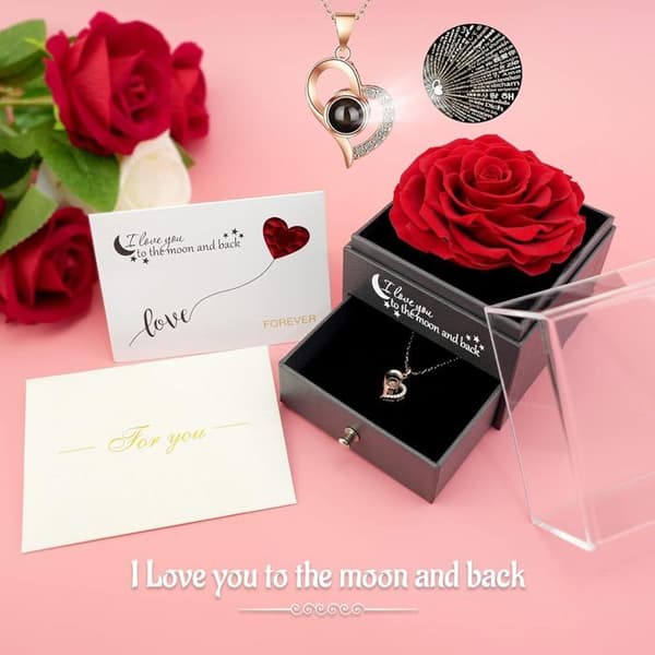 Real Eternal Rose med I Love You-halsband, Mors Dagspresent, Mammapresent, Eternal Rose, Mors Dagspresent