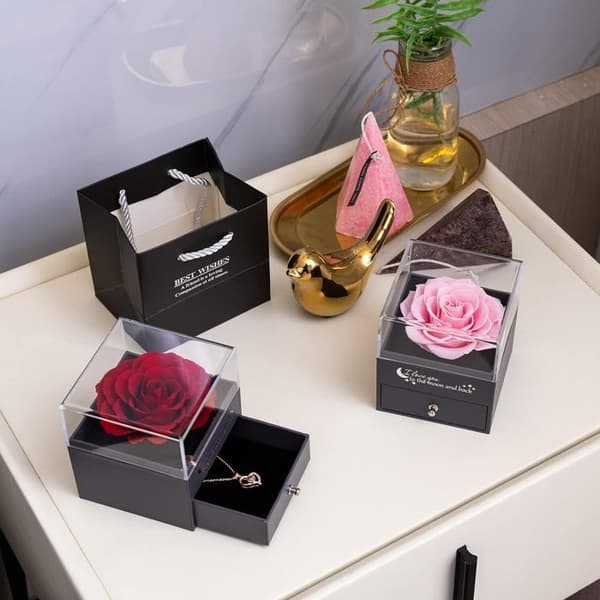 Real Eternal Rose med I Love You-halsband, Mors Dagspresent, Mammapresent, Eternal Rose, Mors Dagspresent