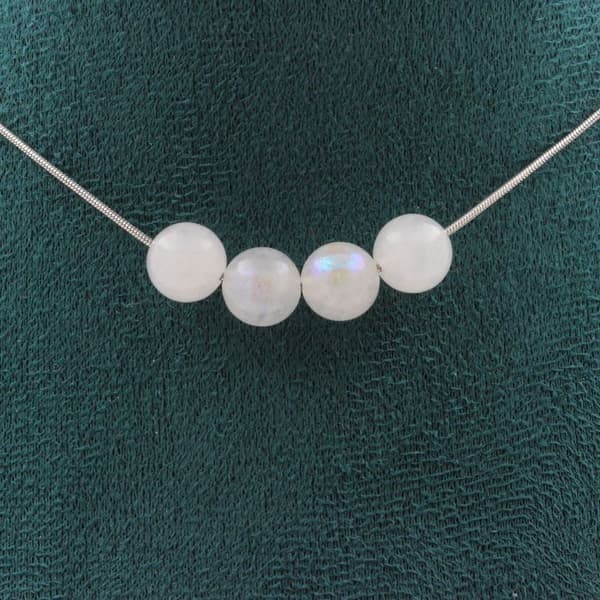 Collier - ABIJOUX - Månsten - 4 pärlor 8 mm - Rostfritt stål - Anpassningsbar storlek
