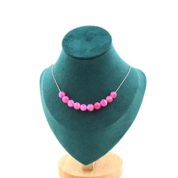 Halsband - Ett Smycke - Spräcklig Agat Fuchsia - 10 pärlor - Anpassningsbar storlek - Rostfritt stål
