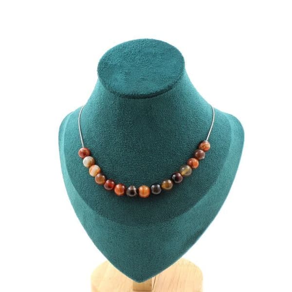Halsband - ABIJOUX - Drömagat - 15 pärlor - 8 mm - Rostfritt stål - 45 cm