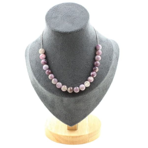 Halsband - Ett smycke - Lila mica från Tanzania - 20 pärlor - Rostfritt stål - 45cm