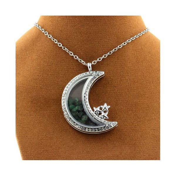 Collier - ABIJOUX - Modell Måne - Rostfritt stål - Rå tsavorite granat - Röd