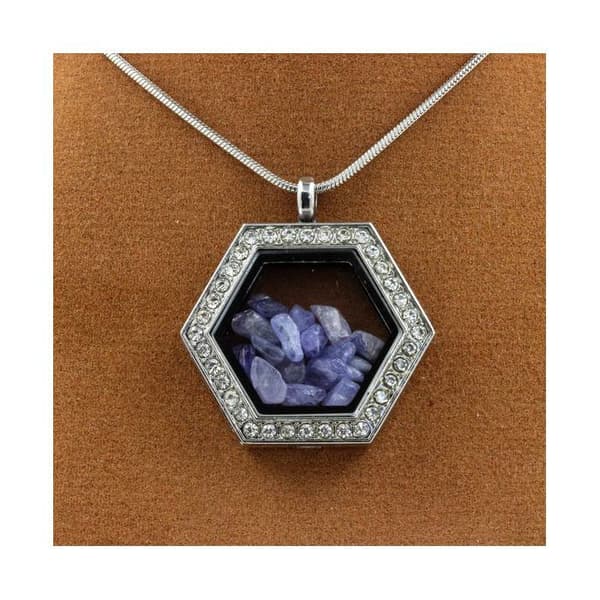 Halsband - ABIJOUX - Rå tanzanit - Rostfritt stål - Hexagonmodell - Unisex
