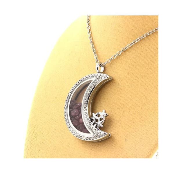 Collier - ABIJOUX - Modell Måne - Rå rubin - Rostfritt stål - Unisex